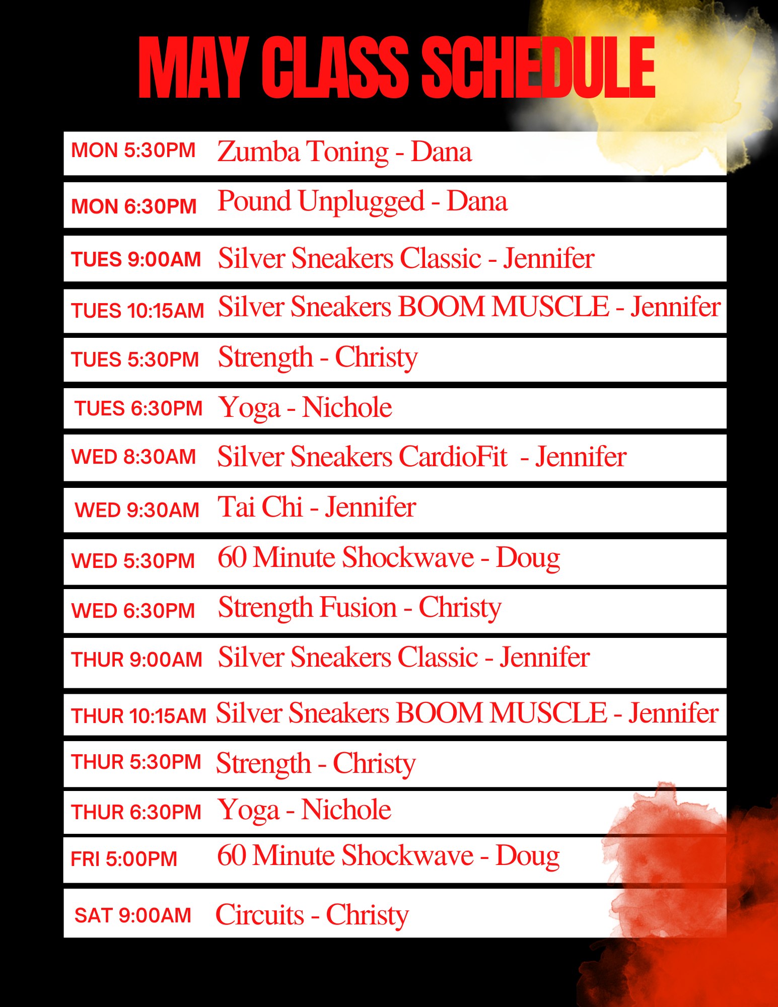 Class Schedule May 2025
